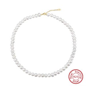Collar Perlas De Agua Dulce Plata Esterlina Chapada - Imagen 4