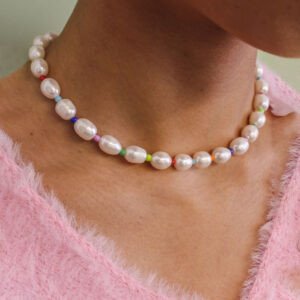 Collar Estilo IG Bloque De Color Perlas De Agua Dulce Cuenta De Semillas Cobre - Imagen 3