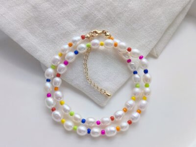 Collar  Estilo IG Bloque De Color Perlas De Agua Dulce Cuenta De Semillas Cobre