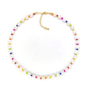 Collar Estilo IG Bloque De Color Perlas De Agua Dulce Cuenta De Semillas Cobre - Imagen 4