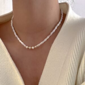 Collar Geometrico con Borla – Cascaron y Perlas de Agua Dulce Irregulares - Imagen 3