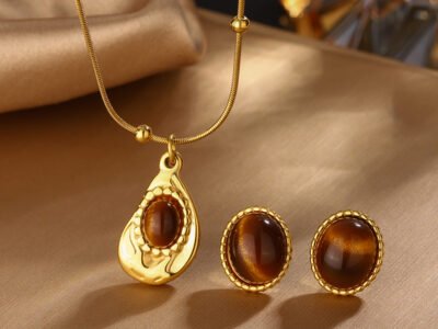 Conjunto De Joyas Recubrimiento De Iones (IP) Chapados en oro de 18k Geometrico Acero Inoxidable