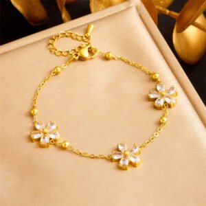 Conjunto de Joyeria Flor – Collar, Pulsera y Aretes en Acero Inoxidable 304 Enchapado - Imagen 3