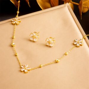 Conjunto de Joyeria Flor – Collar, Pulsera y Aretes en Acero Inoxidable 304 Enchapado - Imagen 4
