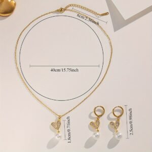Conjunto de Joyas en Forma de Corazon – Chapado en Oro 18K, Acero Inoxidable 316, Estilo IG - Imagen 3