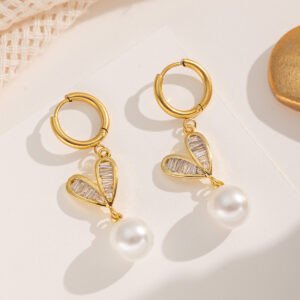 Conjunto de Joyas en Forma de Corazon – Chapado en Oro 18K, Acero Inoxidable 316, Estilo IG - Imagen 4