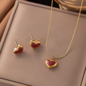 Conjunto de Joyas en Forma de Corazon – Oro 18K IP sobre Acero Inoxidable 304 - Imagen 4