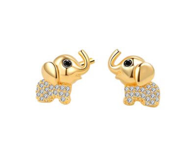 Pendientes Estilo Elefante Chapados En Oro De 18K Plata De Ley 925 Circon