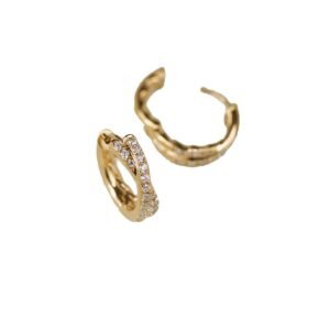 Pendientes de Aro Geometricos – Plata S925 con Doble Fila de Diamantes y Chapado en Oro 18K - Imagen 5