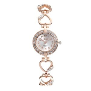 Conjunto Simple Reloj de mujer mas Pulsera de oro rosa Forma De Corazon - Imagen 3