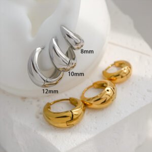 Pendientes de Aro en Forma de C – Acero Inoxidable 304 con Recubrimiento IP en Oro 18K - Imagen 5