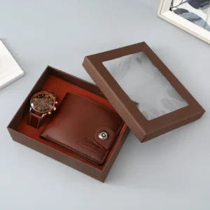 Caja De Regalo De Reloj Para Hombre mas Billetera color Cafe
