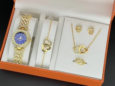 Conjunto de Reloj de Cuarzo Elegante para Damas, Pulsera de Moda mas Caja de Regalo de Joyeria
