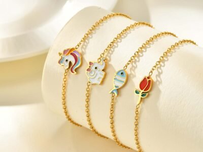 Pulsera De Acero Inoxidable Para Niñas Con Diseño 18K Plateado Estilo Dulce Y Divertido