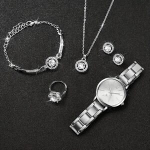 Conjunto de Reloj De Cuarzo Para Mujer, Pulsera de Moda mas Caja de Regalo de Joyeria todo en Color Plata - Imagen 4