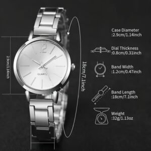 Conjunto de Reloj De Cuarzo Para Mujer, Pulsera de Moda mas Caja de Regalo de Joyeria todo en Color Plata - Imagen 5