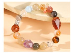 Pulsera De Cristal Negro Y Oro Natural Con Patrón Geométrico Para Mujer - Imagen 3