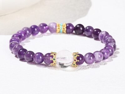 Pulsera De Amatista Y Cuarzo Blanco 3A Natural Para Mujer