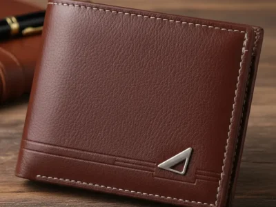 Billetera pequeña para hombre, color solido Café