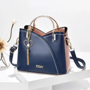 Bolso de hombro medio para mujer, bloque de color Color Rosa y Azul Marino