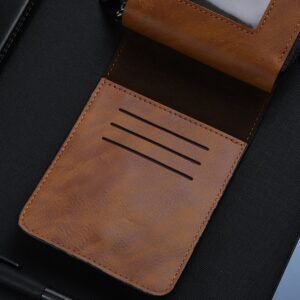 Billetera larga para hombre con diseño de letras, cierre seguro Café Claro - Imagen 4