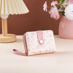 Cartera corta elegante para mujer con diseño de gato y corazon Rosa - Imagen 5