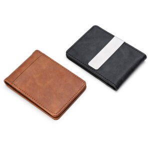 Billetera corta para hombre en cuero PU con clip de dinero Color Café - Imagen 3