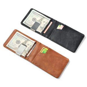 Billetera corta para hombre en cuero PU con clip de dinero Color Café - Imagen 4
