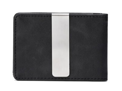 Billetera corta para hombre en cuero PU con clip de dinero Colore Negro