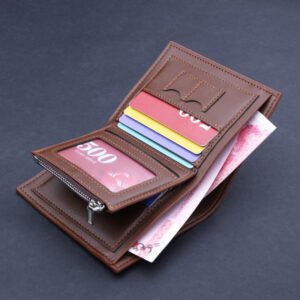 Billetera corta gruesa para hombre con cierre de cremallera Negro - Imagen 3