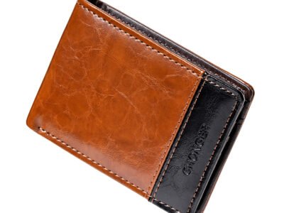 Billetera corta de cuero PU para hombre con diseño de bloque de colores