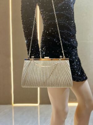 Cartera de mano grande para mujer, PU cuero con pliegues color Beige - Imagen 3