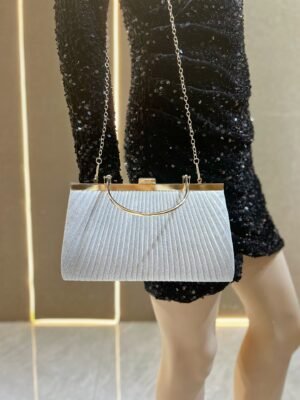 Cartera de mano grande para mujer, PU cuero con pliegues color plateado - Imagen 3