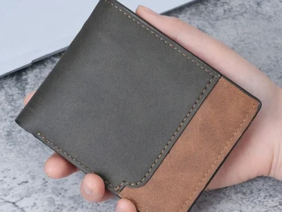 Billetera bifold corta para hombre en cuero genuino, gran capacidad Color gris