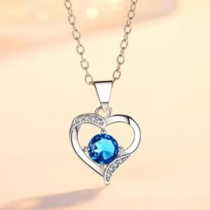 Collar Colgante Plata De Ley 925 Piedras Preciosas Artificiales Forma De Corazón