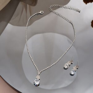 Juego estilo simple ronda diamante de imitación mujeres aretes y collar - Imagen 3