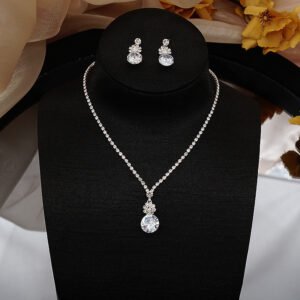Juego estilo simple ronda diamante de imitación mujeres aretes y collar - Imagen 4