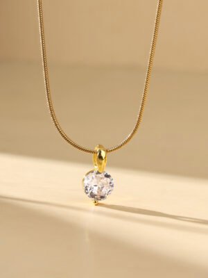 Collar Colga Acero Inoxidable Circón chapados en oro de 18k (Oro) - Imagen 3