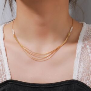 Collares En Capas Perlas de Agua Dulce Cobre chapados en oro de 18k