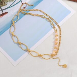 Collar En Capas Recubrimiento PVD chapados en oro de 18k Perlas de Agua Dulce - Imagen 2