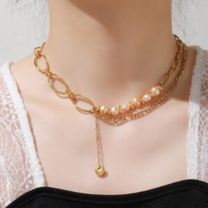 Collar En Capas Recubrimiento PVD chapados en oro de 18k Perlas de Agua Dulce