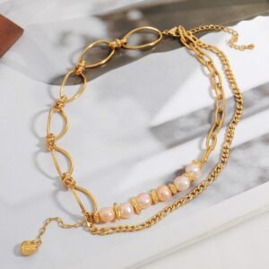Collar En Capas Recubrimiento PVD chapados en oro de 18k Perlas de Agua Dulce - Imagen 3