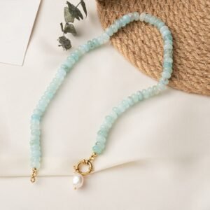 Collar Piedra natural Perlas de Agua Dulce Acero Titanio chapados en oro de 18k - Imagen 3