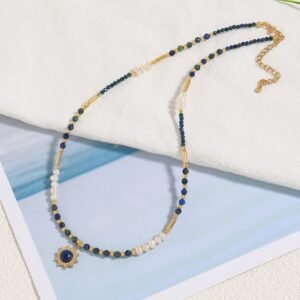 Collar Colgante Estilo francés chapados en oro de 18k Piedra natural Perlas de Agua Dulce - Imagen 3