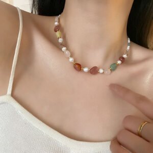 Collar Perlas de Agua Dulce Ágata piedra Natural de acero de titanio Xk-17 - Imagen 3