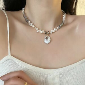 Collar Perlas de Agua Dulce Acero Titanio Cadena con cuentas Enchapado - Imagen 3