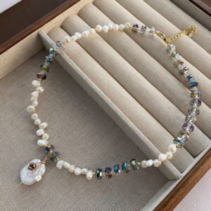 Collar Perlas de Agua Dulce Acero Titanio Cadena con cuentas Enchapado - Imagen 4