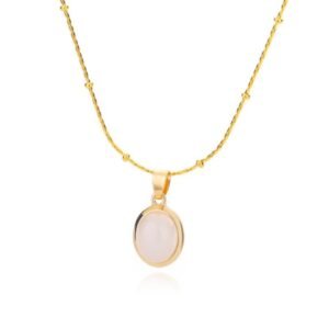 Collar colgante geométrico acero 304 PVD oro auténtico con piedra ojo de gato (Blanco) - Imagen 3