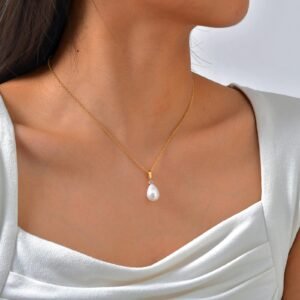 Collar Colgante Recubrimiento PVD Chapado En Oro Auténtico 18k Gotitas De Agua - Imagen 4