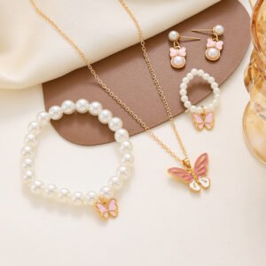 Juego infantil mariposa zodiaco collar y aretes con perlas